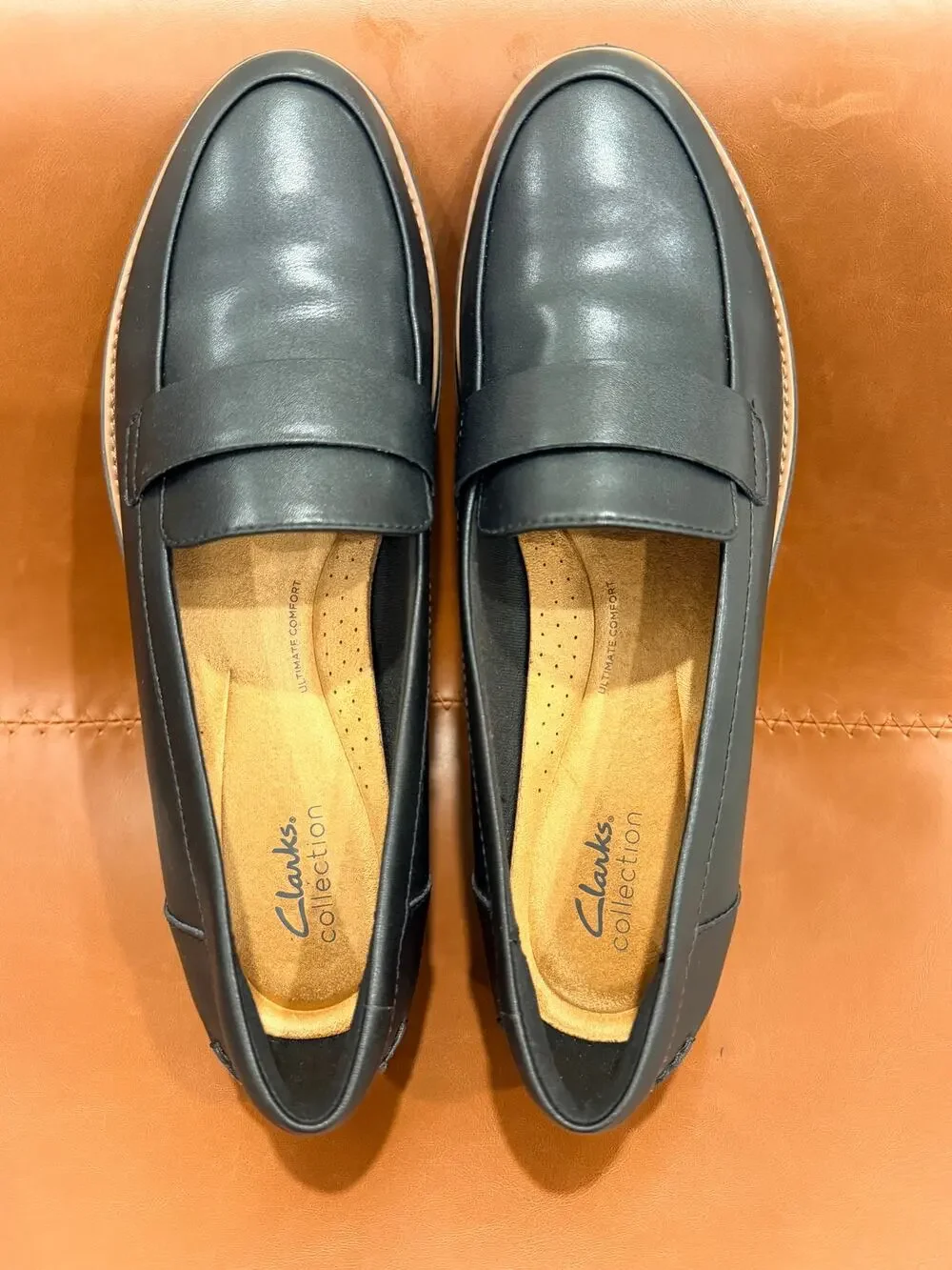 NEW CLARKS SHARON GRACIE WOMEN'S BLACK SLIP-ON LEATHER LOAFERS